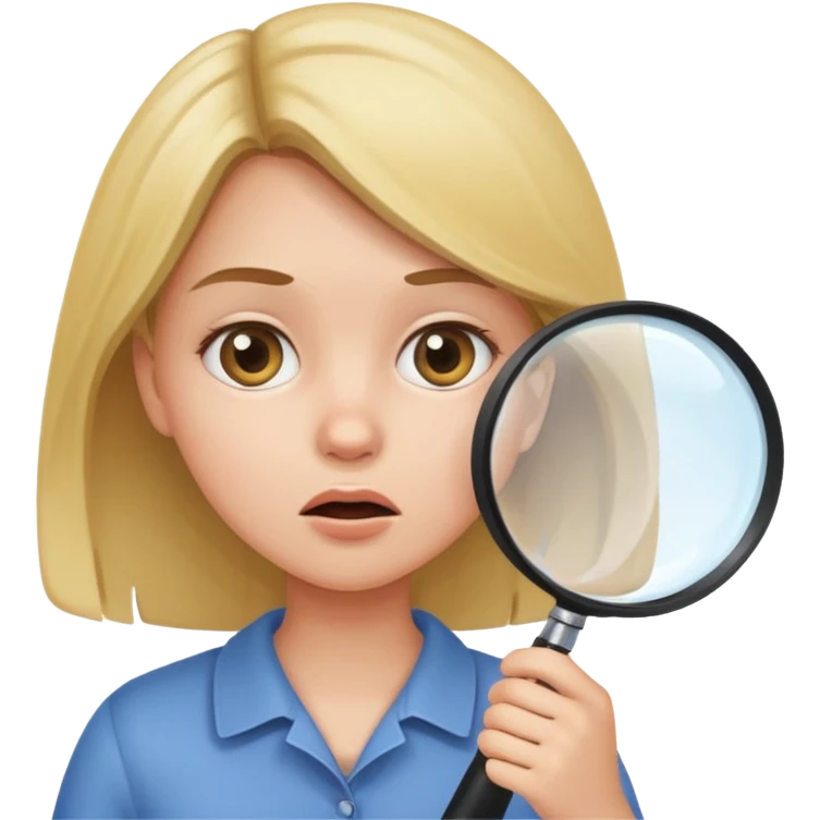 Girl using magnifying glass but is confused emoji