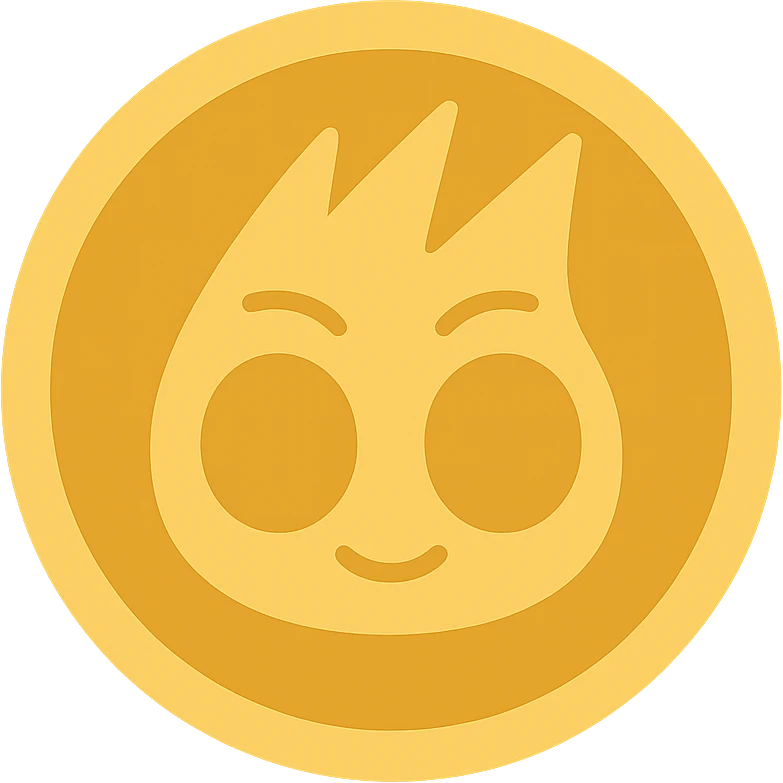 Create a clean, simple, flat illustration of a flat gold token featuring only the mascot's head from the reference image centered. Use a gold color scheme with no body, accessories, text, or extra effects. The style should be flat and minimalistic, emphasizing the mascot's head as the main focus. emoji