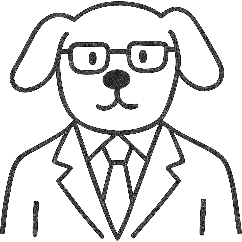 Add glasses to the dog in a suit, hand-drawn, sketchy, charming style, keep background transparent. emoji