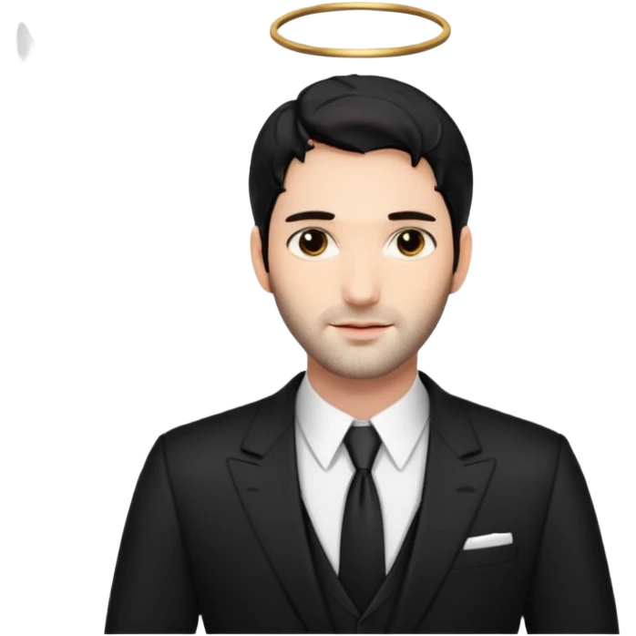 Lucifer (Tom Ellis) sous sa forme angélique, avec ses grandes ailes blanches et son costume comme dans la série. emoji