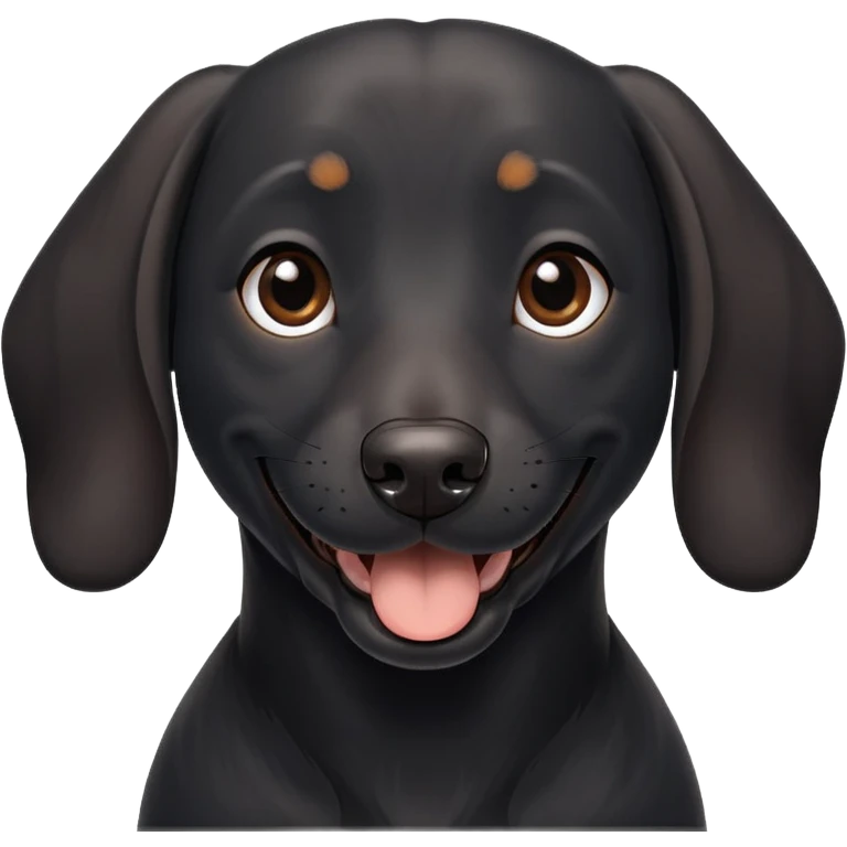 a black dog, part dachshund, part labrador. a bit gray under the chin emoji