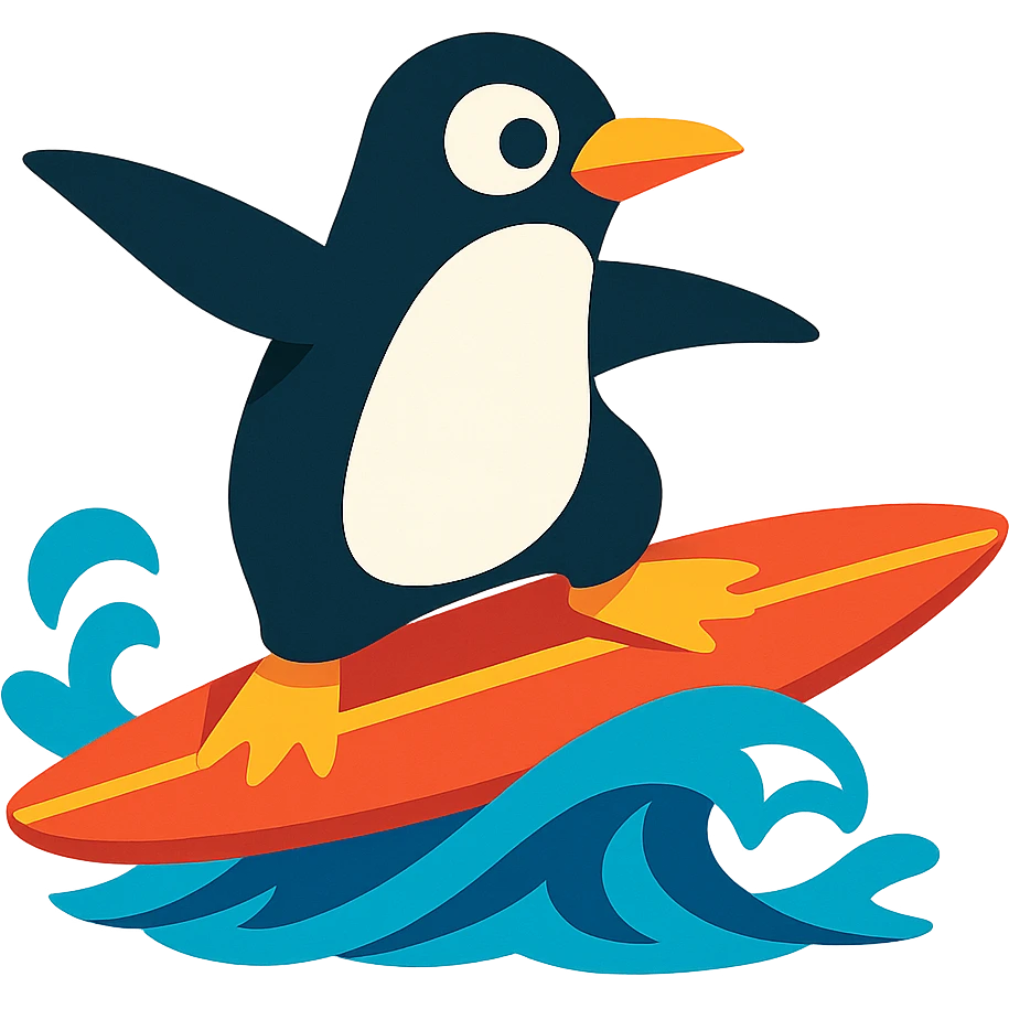 penguin surfing emoji