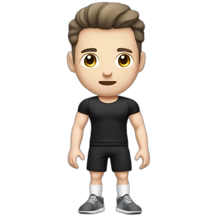 Confused Pale skinned Fit Man With the biceps and dark brown hair in black shirt, gray sports shorts and white Sneakers emoji