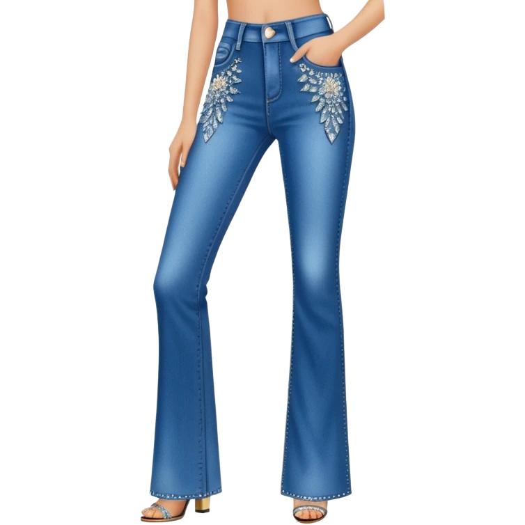 Rhinestone glittery flared jeans emoji