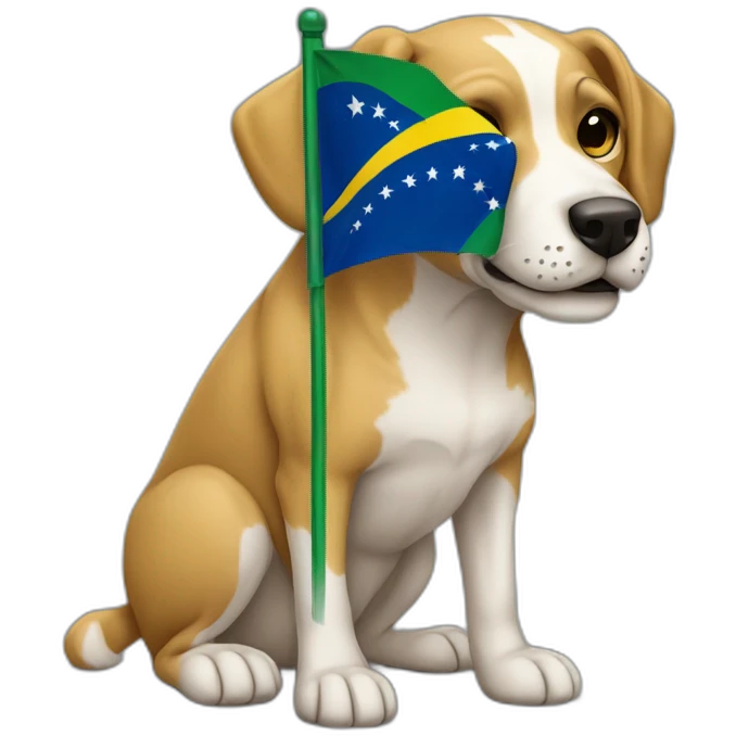Stray-beije-dog-holding-brazilian-flag emoji