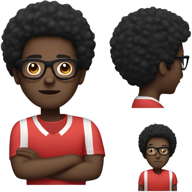 “black man with black afro and glasses and wearing a red shirt  emoji