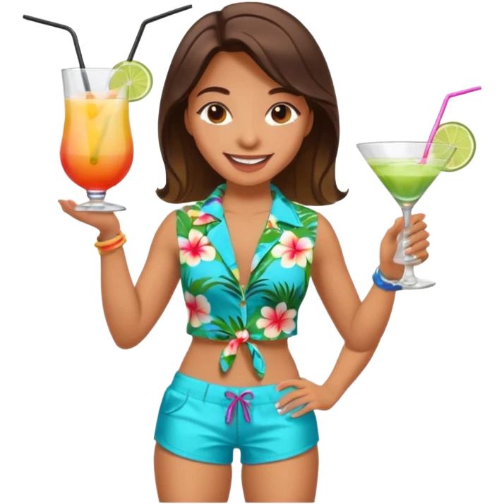 human female Unbuttoned Hawaiian shirt, swim trunks, shaking a cocktail shaker  emoji