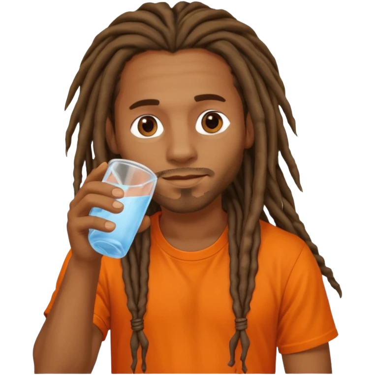 Brownskin man with long dreadlocks orange shirt drinking water emoji