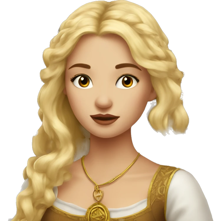 Blond hair beautiful girl with brown tarot gold cards emoji