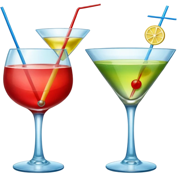Create an two emoji of red and yellow cocktail, cheers with blue and green cocktail, no tube just cocktail in glass emoji