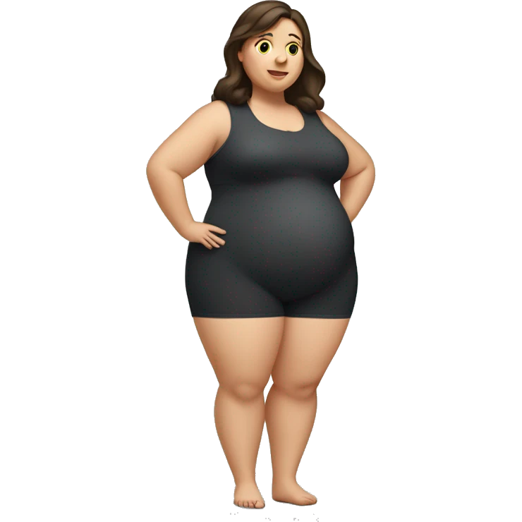 Obese brunette woman with large belly emoji