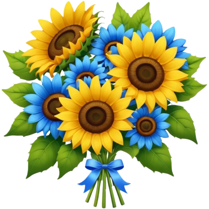 Sunflower and blue flower bouquet emoji