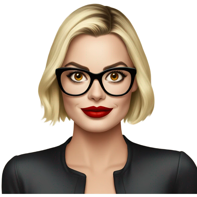 margot robbie wearing black glasses and red lips  emoji