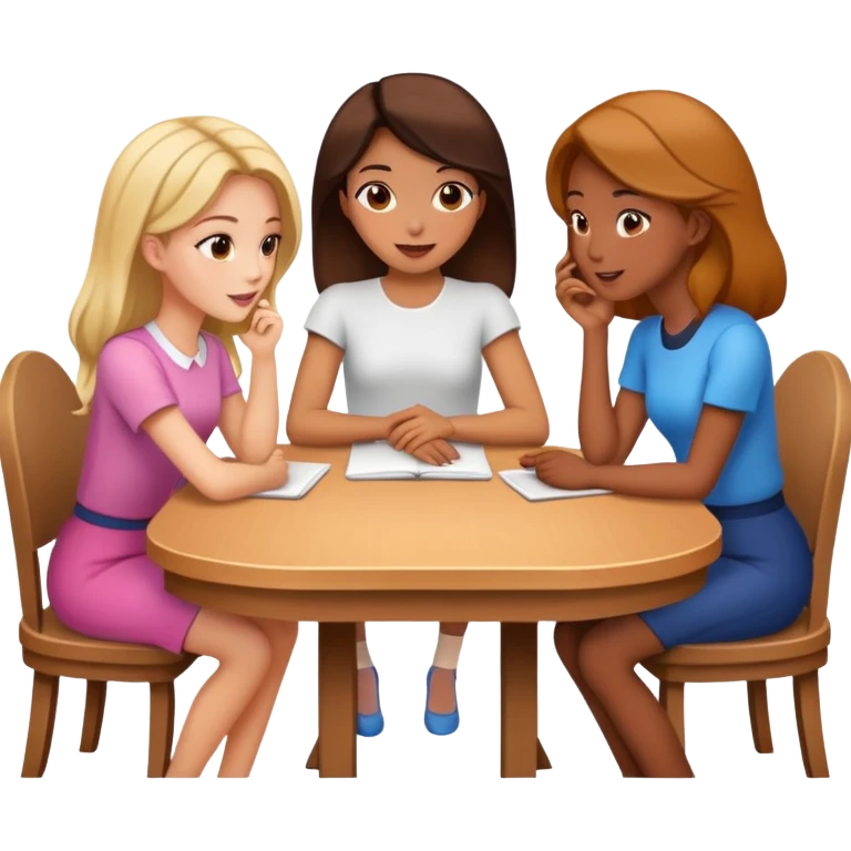 girls talking a round a table emoji