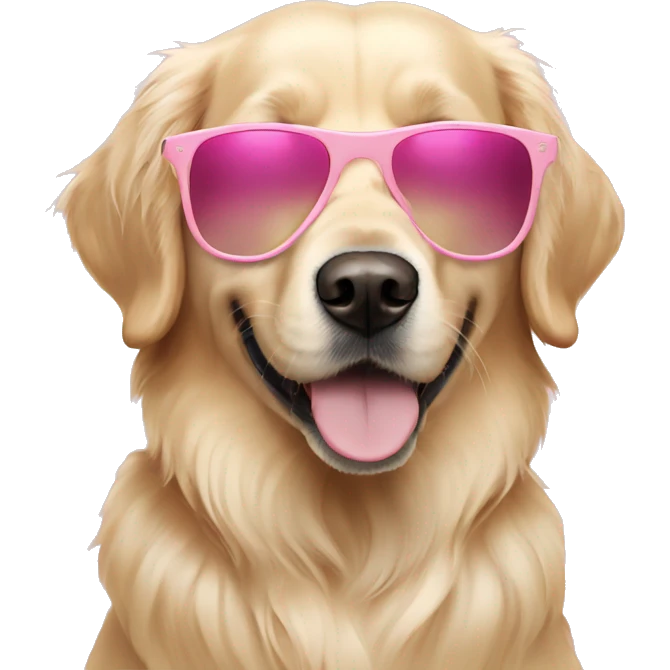 Cream colored golden retriever wearing pink sunglasses emoji