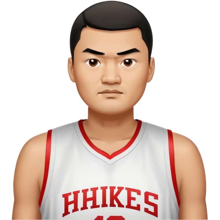 Yao Ming – Cinematic Realistic Portrait of Yao Ming, depicted as a towering basketball icon in a modern uniform, with a gentle yet determined expression and dynamic arena lighting that highlights his immense stature and graceful athleticism. emoji