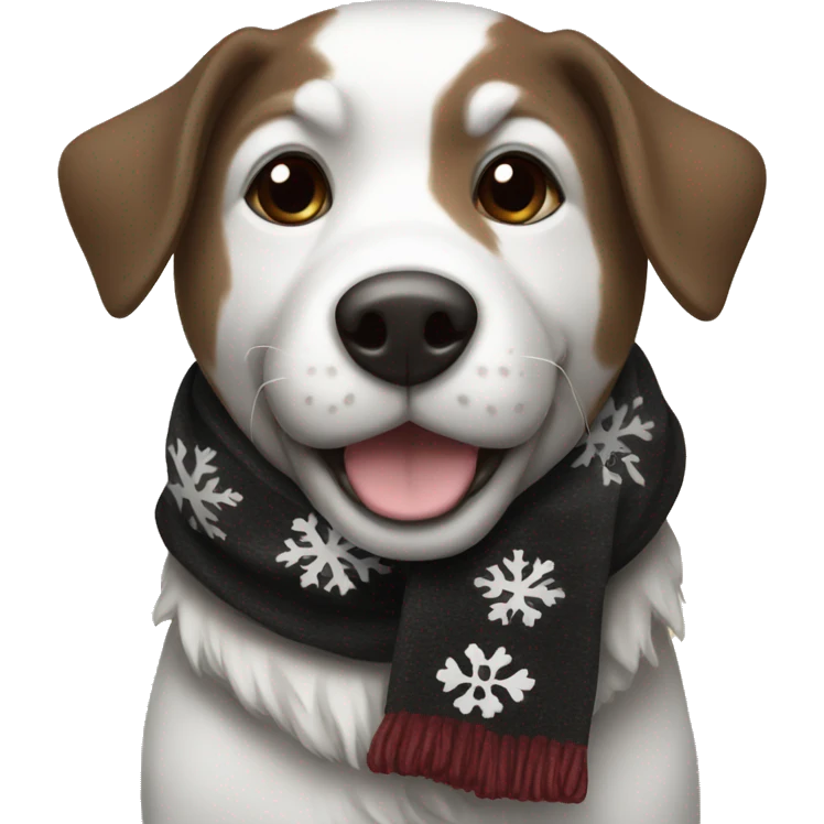 Dog black and brown and white with a christmas scarf emoji