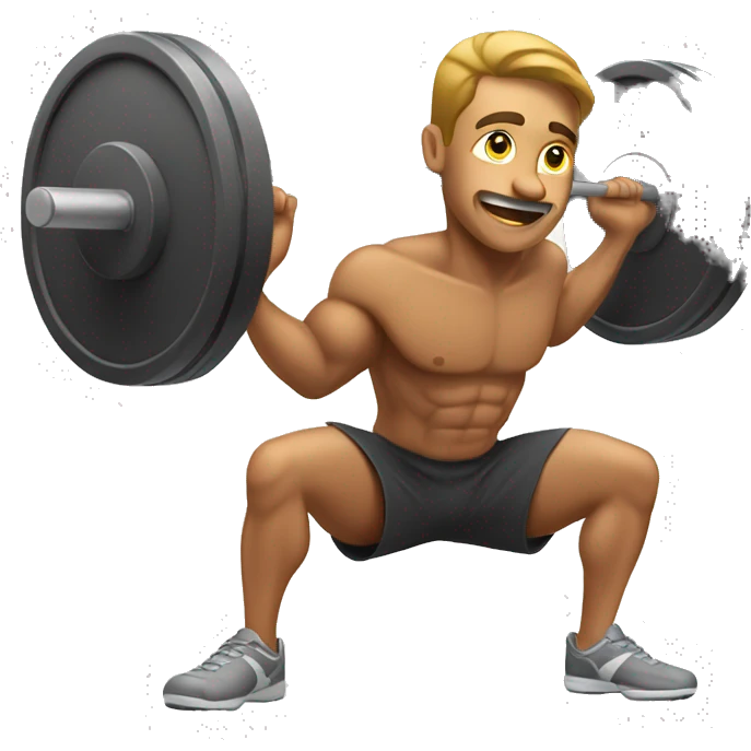 athletic man doing squats, trying emoji