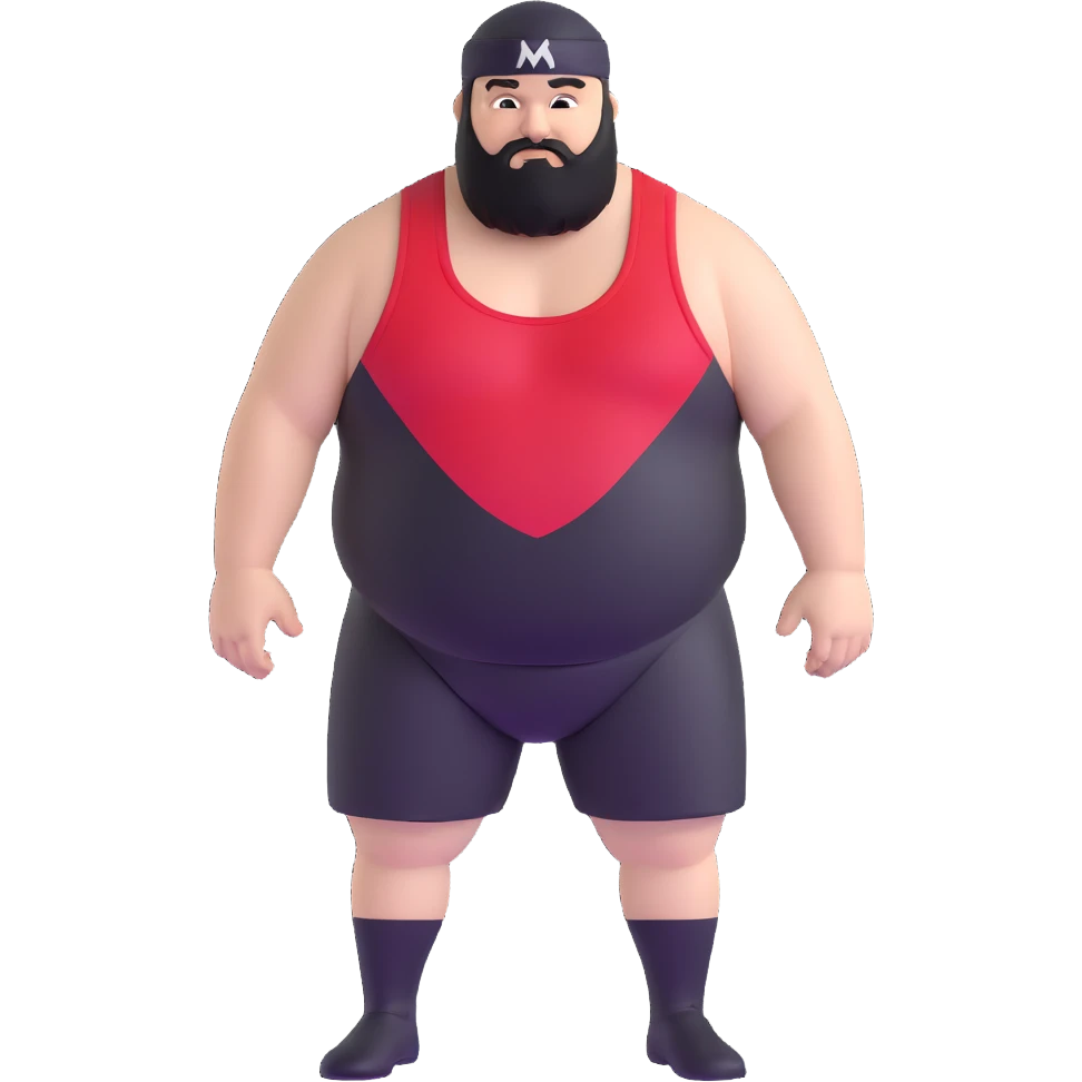 White skin fat guy with black durag and black beard in wrestling singlet emoji