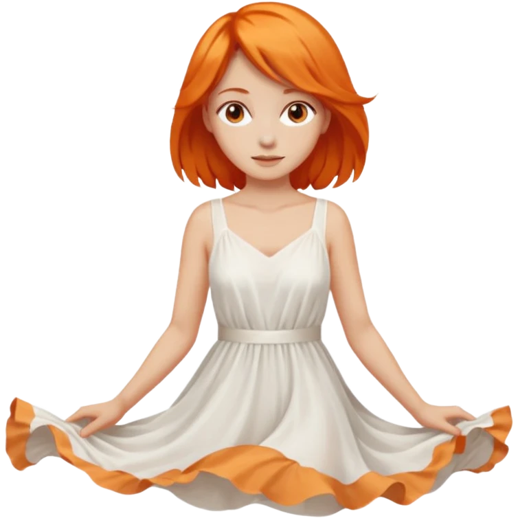 A woman with Orange hair, brown reyes And dresses with White dress emoji