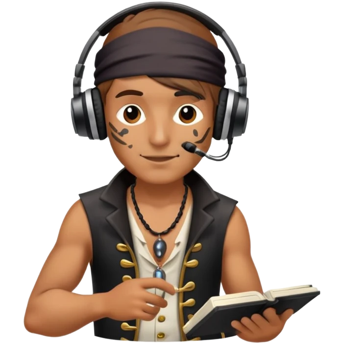 pirate with headphones and music notes emoji