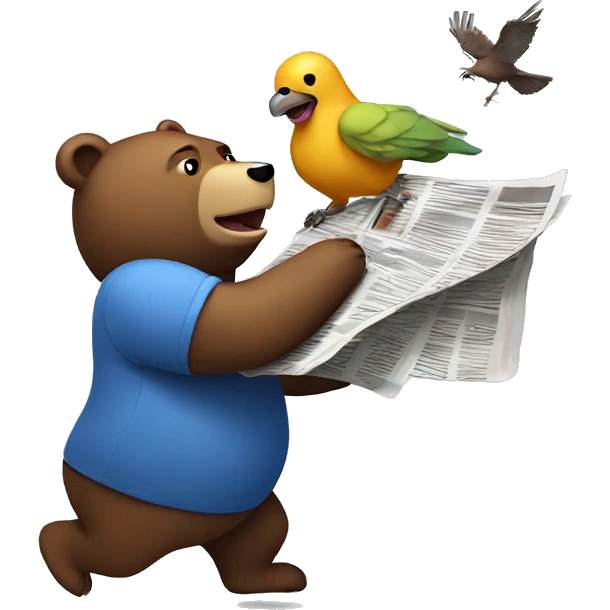 bear and bird fighting for newspaper emoji