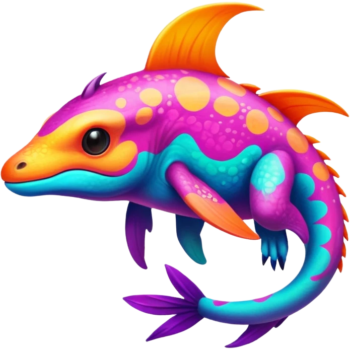 Exotic lush warm-colored neon tropical Fakémon-Fionbri-creature with cool-colored splash markings  emoji