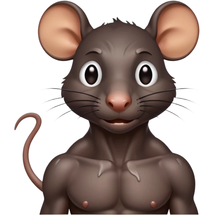 a sweating, shirtless anthropomorphic black rat emoji