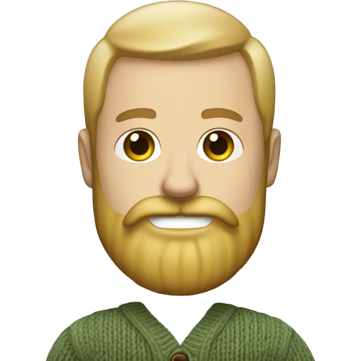 A danish guy with a blonde beard and mustache and a knit cardigan (that is grey, green and creme) emoji