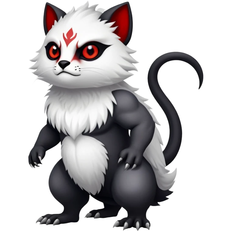 a white exotic edgy vernid-fionbri-creature, with black belly and red eyes, full body emoji