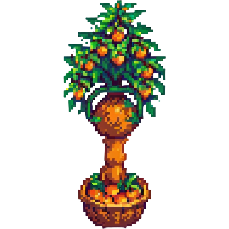 orange tree pixel art style with a basket of oranges at the base emoji