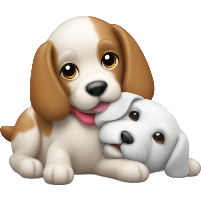 Dog cuddles with toy emoji