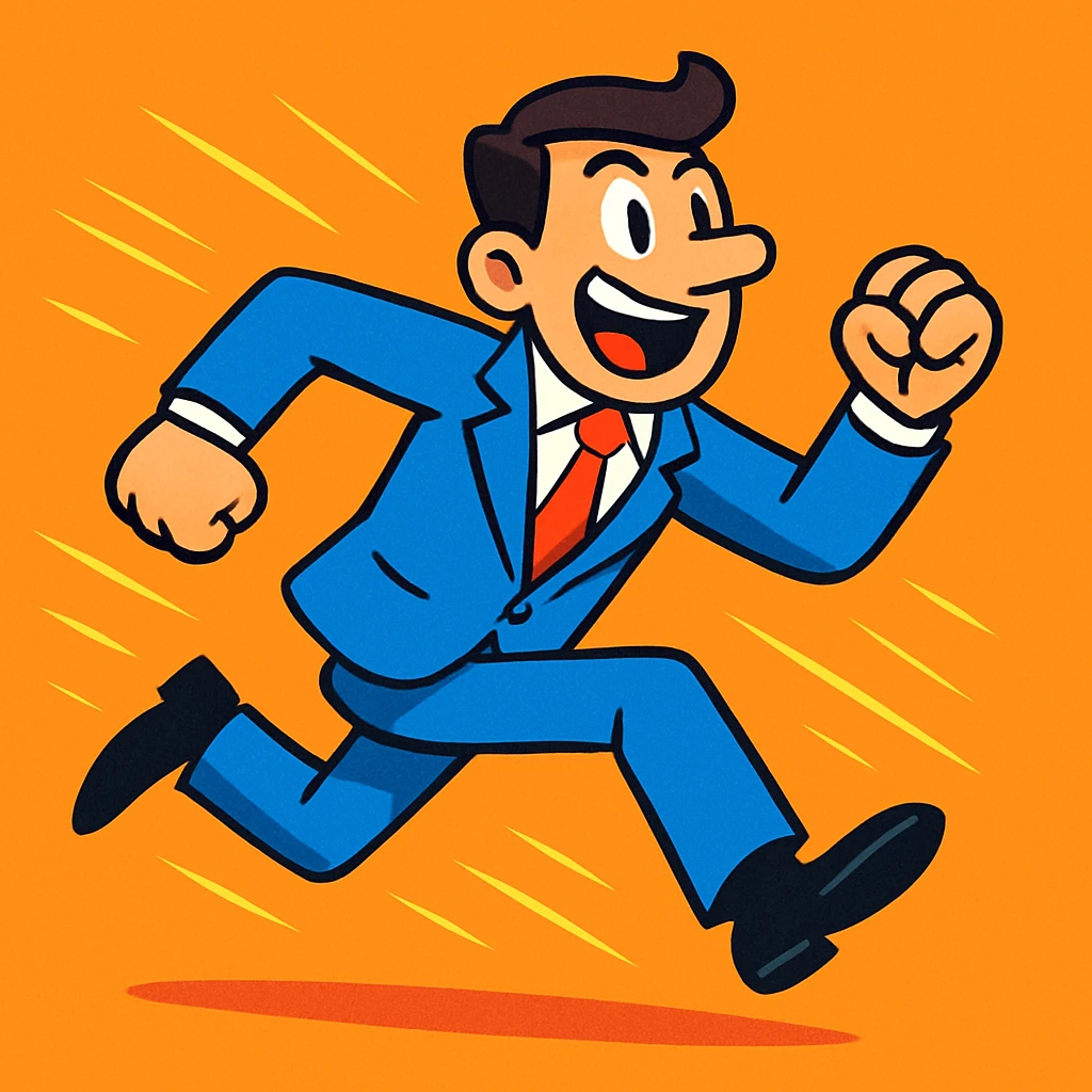man in a business suit costume running, energetic, cartoon style, vibrant colors emoji