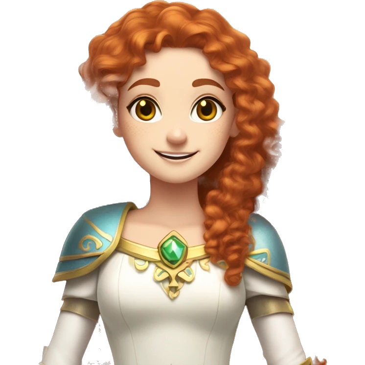 a white girl with long red curly hair and freckles, cosplaying Princess Zelda posing and smiling emoji
