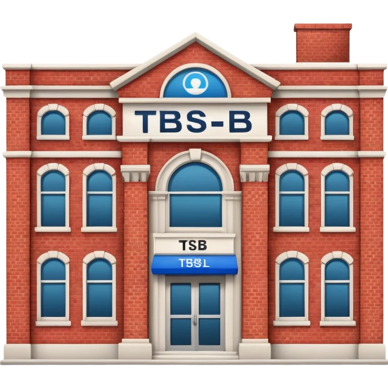 A bank with red building and labeled "TSB" on the building emoji