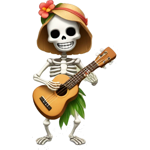 Skeleton Hula girl playing a ukulele  emoji