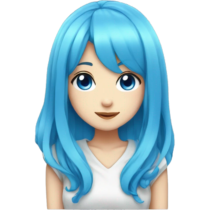 blue haired kawaii anime girl with blue eyes emoji