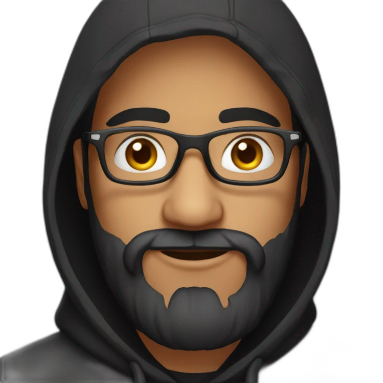 indian guy with glasses and french beard wearing a black hoodie emoji