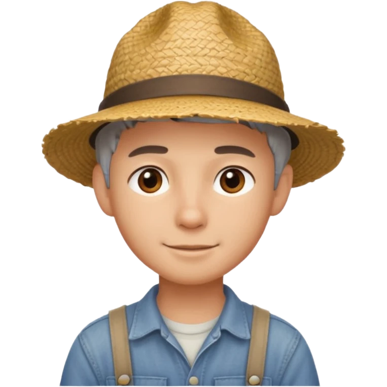 young guy with short gray hair, wearing a straw farmer hat emoji