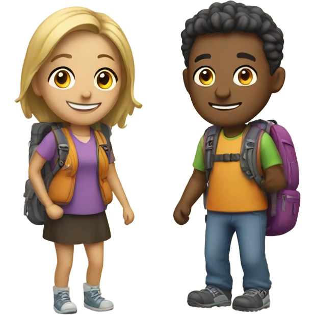 smiling couple with backpacks emoji