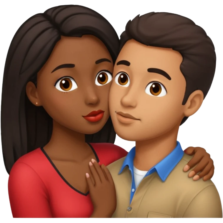 black girl giving hispanic guy a kiss on cheek emoji