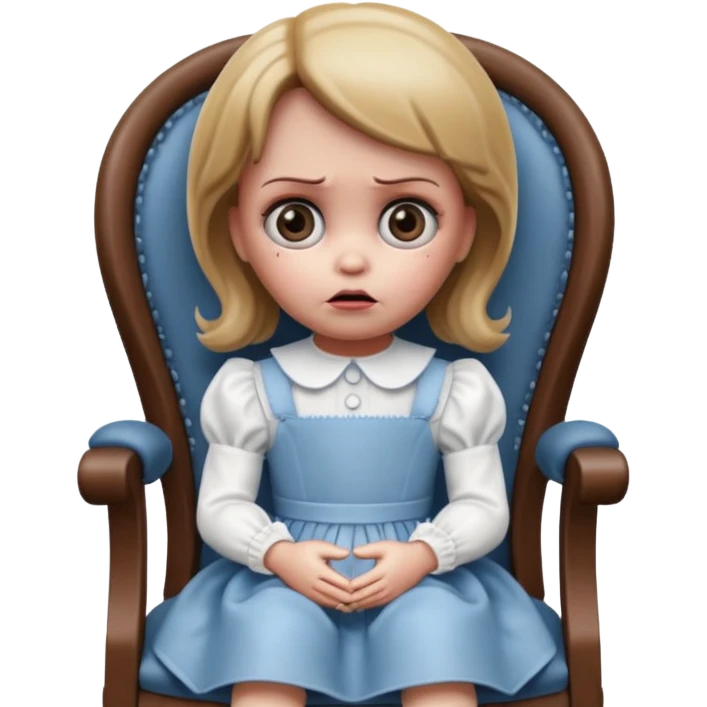 scaredannabelle doll is sitting on the chair


















 emoji