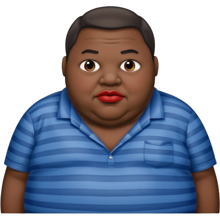 an extremely obese man with extremely dark skin and giant red lips wearing a blue-and-gray shirt emoji
