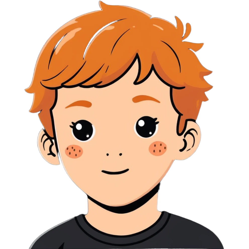 a strawberry blond boy with ginger freckles, cartoonish sticker style emoji