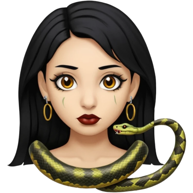 gothic black hair brown eyed brown eyed girl with snake bites and septum piercing  emoji