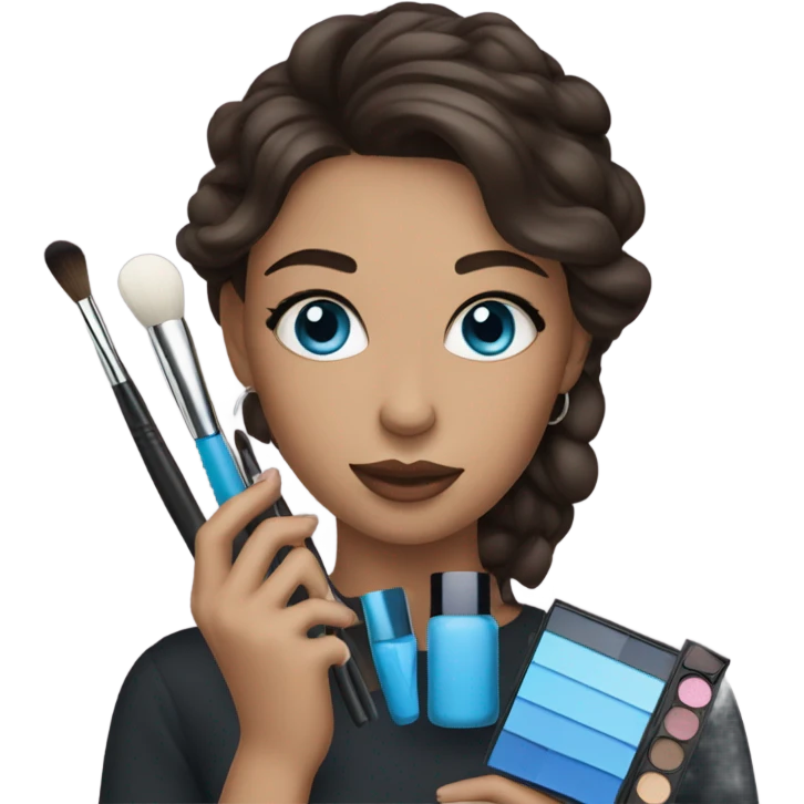 Brunett white girl with blue eyes and makeup kit emoji