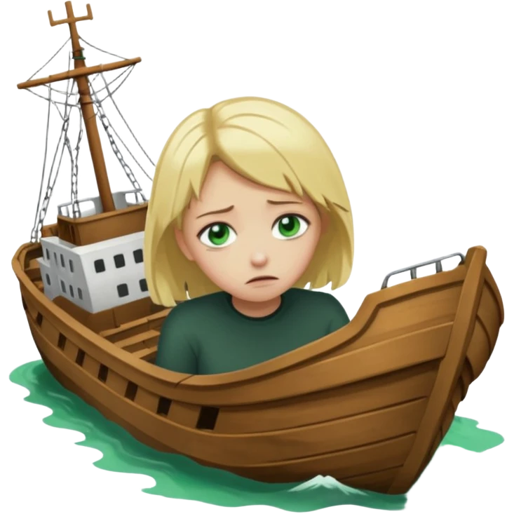 sad depressed weak cs major who is a pretty girl with blond hair and green eyes drowning on ship, very pretty very sad and weak. Near death almost dead drowning. emoji