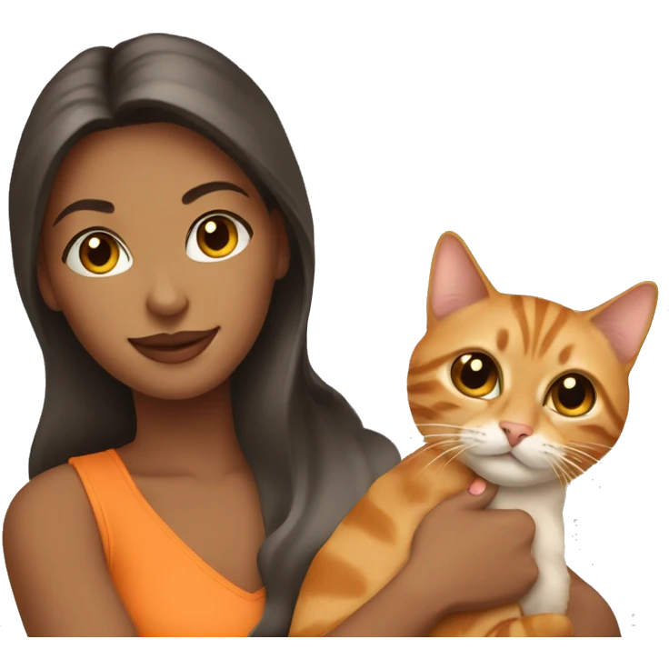 pretty woman holding tabby orange cat emoji