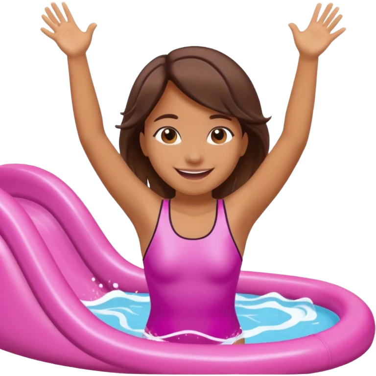 girl on a pink waterslide with arms raised emoji