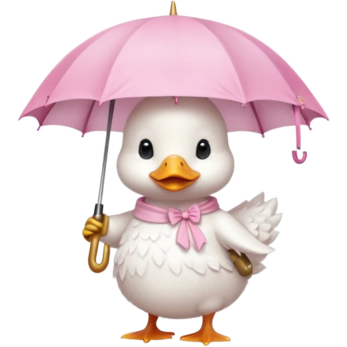 Pink duckling wearing a whote dress with an umbrella  emoji